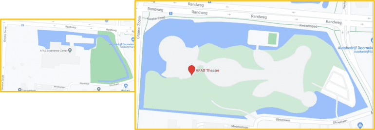 Het kantoor van AFAS, waarbij eerst de oude situatie en daarna de nieuwe situatie getoond wordt
