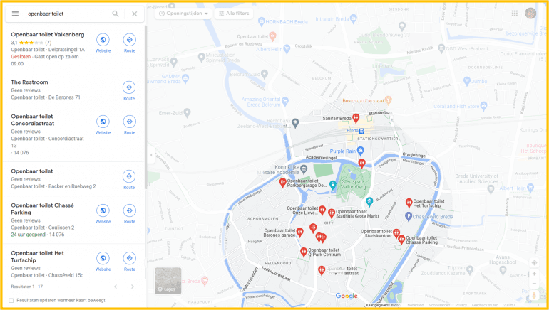 Breda werkte aan toegankelijkheid en maakte daarom de openbare toiletten vindbaar op Google Maps