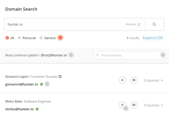 Screenshot van de Chrome-extensie Hunter.