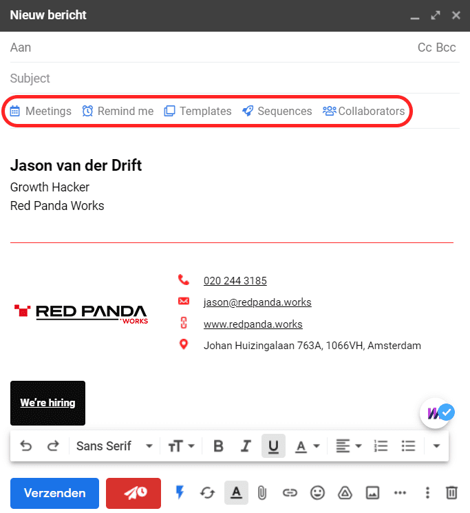 Screenshot van Mixmax.