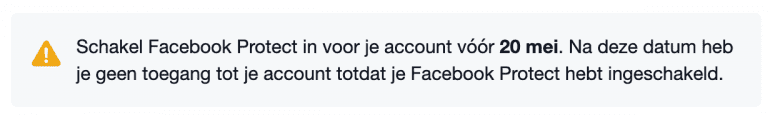 Screenshot uit mail over Facebook Protect inschakelen met deadline
