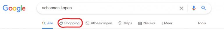 shopping tab in SEA mogelijkheden.