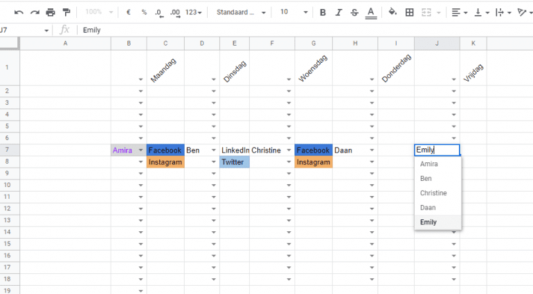 Spreadsheet dropdown lijst maken voor je planning.