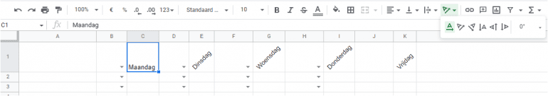 Tekst draaien in spreadsheet.