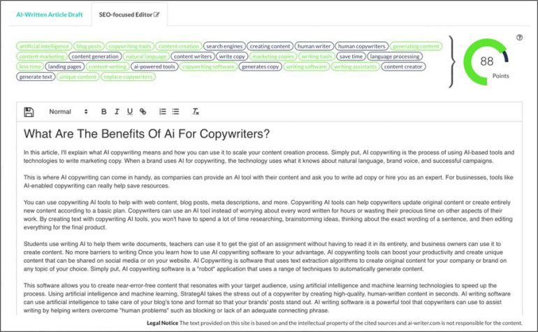 Screenshot van AI Writer - SEO Editor