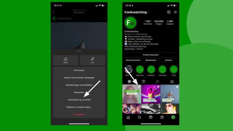 Instagram posts vastzetten op je profiel