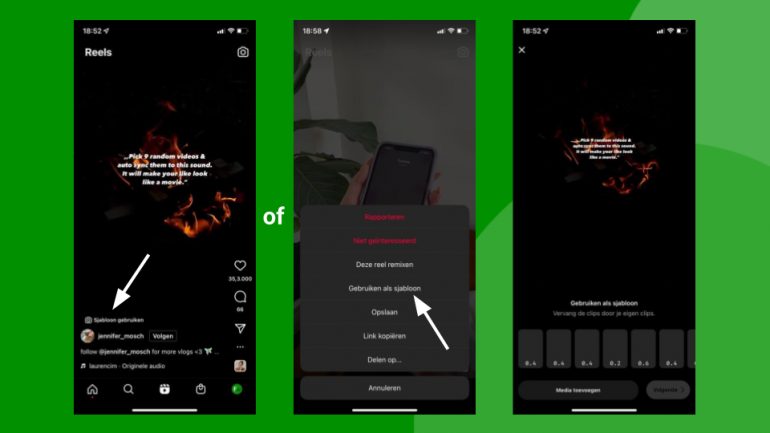 Sjabloon gebruiken voor Instagram Reels