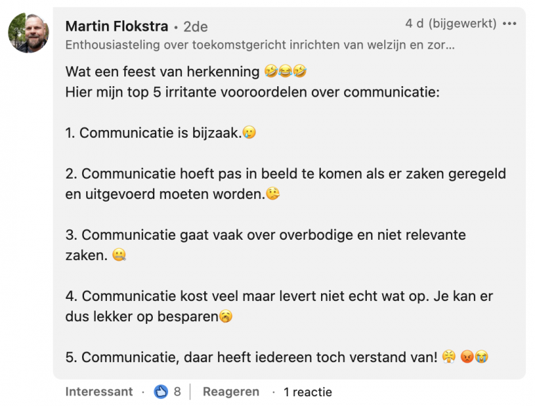 communicatie wordt als bijzaak gezien