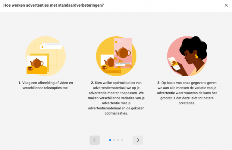 Advertenties met standaardverbeteringen van Meta.