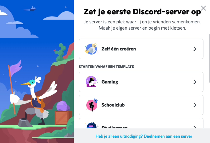 Screenshot van aanmaken Discord server