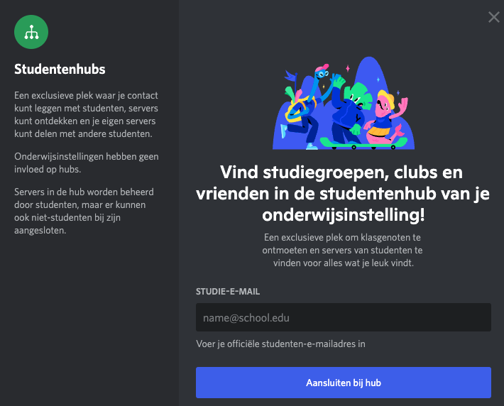 Screenshot studievrienden vinden op Discord.