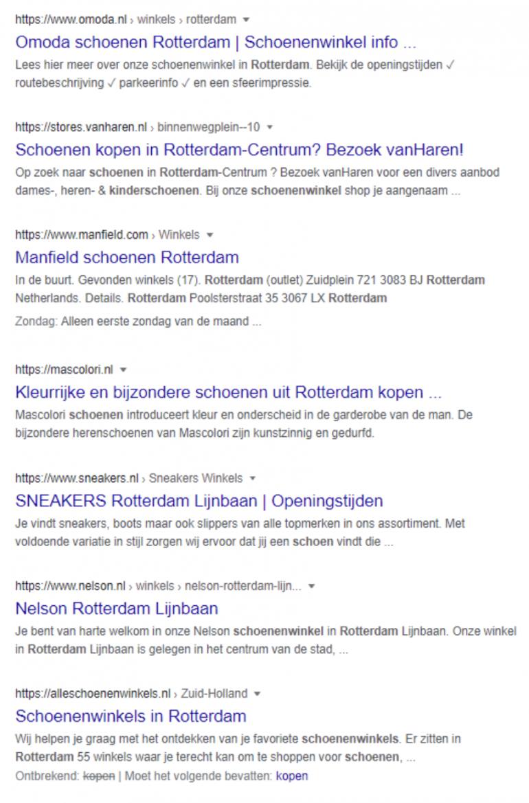 Reguliere posities in Google