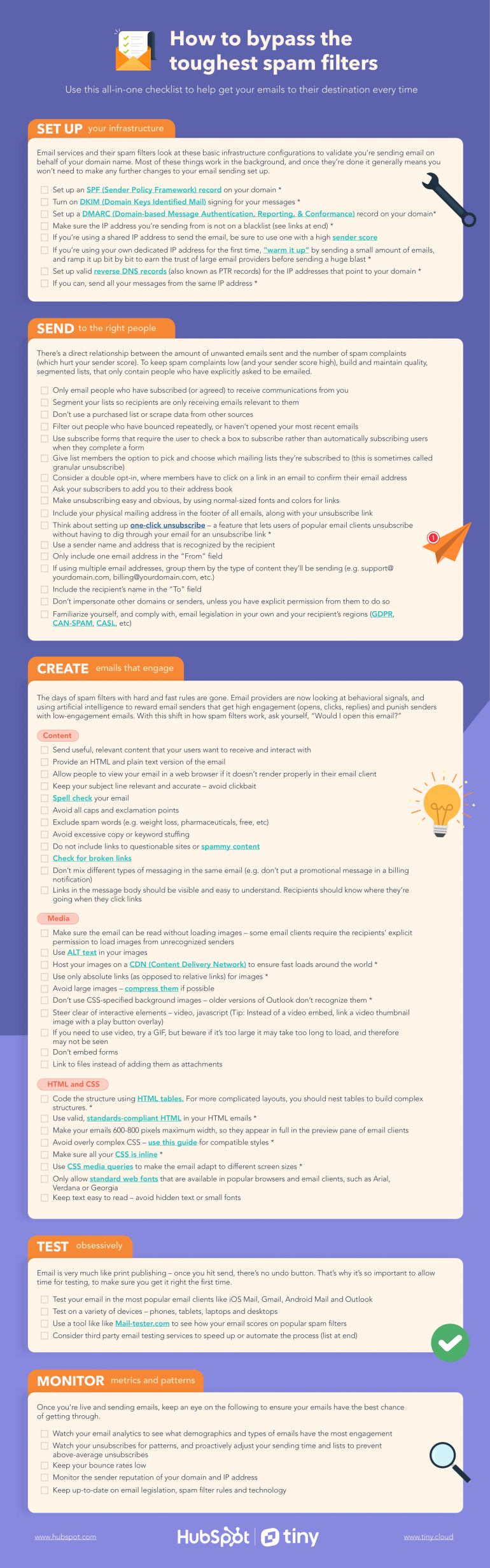 Infographic met tips om niet in de spambox terecht te komen met je mailing.