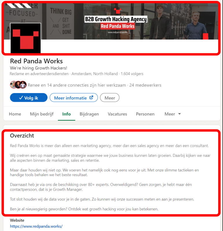 linkedin header en biografie