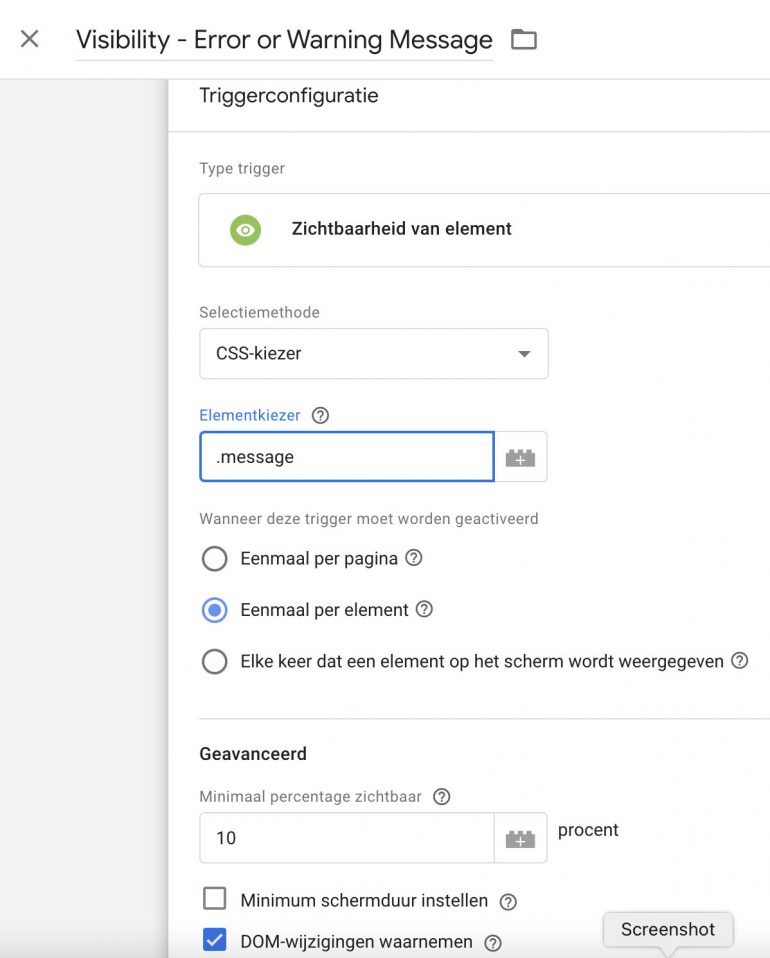 Visibility Trigger voor Warnings in Magento