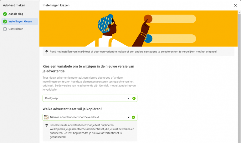 AB test instellen Meta doelgroep
