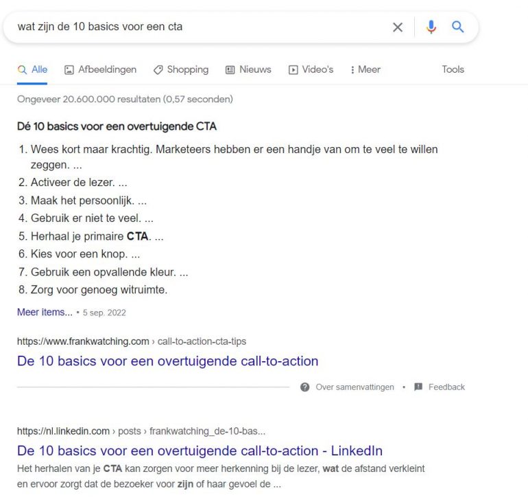 Zoekresultaat in Google