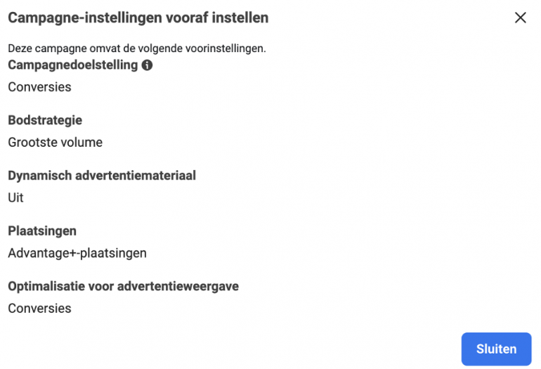 Campagne-instellingen vooraf instellen.