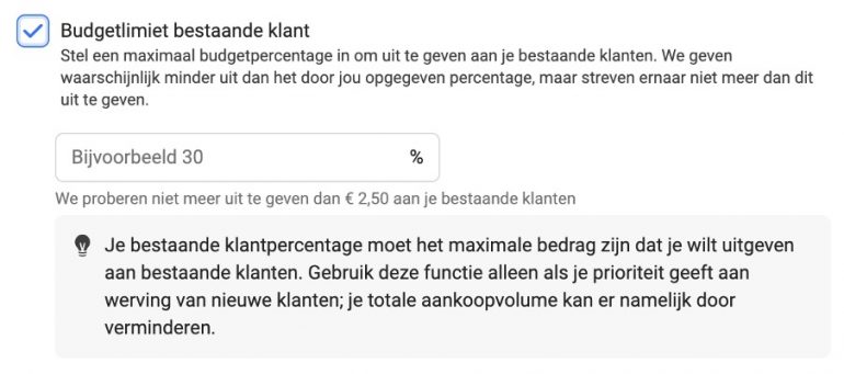 Budgetlimiet instellen in Meta Advantage+.