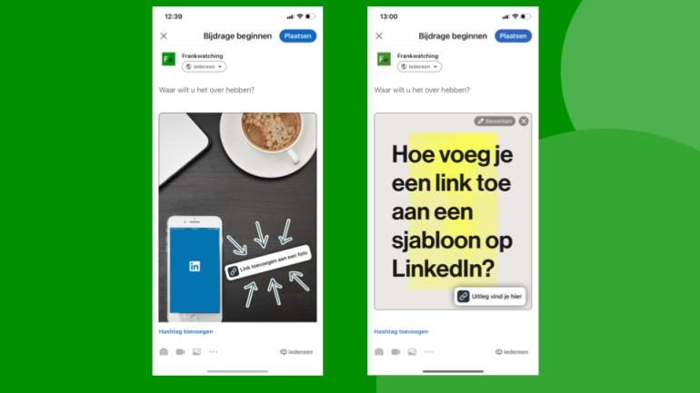 Afbeelding of sjabloon met link-sticker plaatsen op LinkedIn