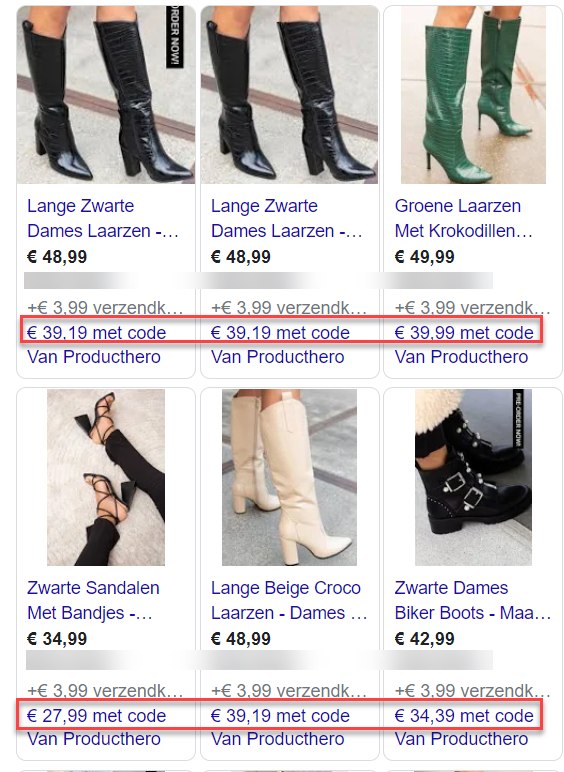 Voorbeeld van Google Shopping-promotie.