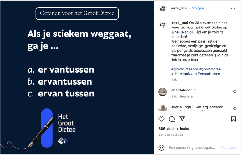 Oefening Onze Taal ervan tussen