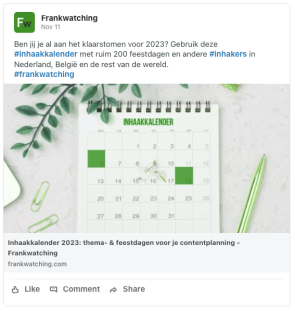 Voorbeeld LinkedIn-bericht Frankwatching linkpost