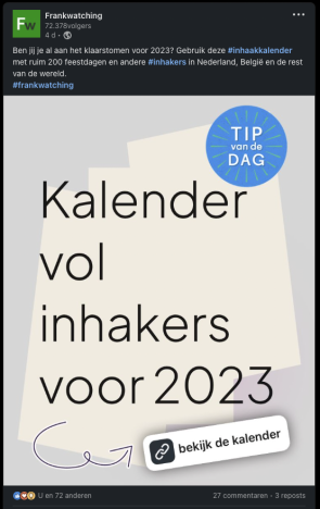 Voorbeeld LinkedIn-bericht Frankwatching met sjabloon en link in afbeelding