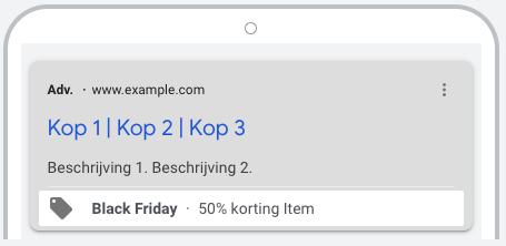Voorbeeld van Google Ads promotie-extensies bij sale