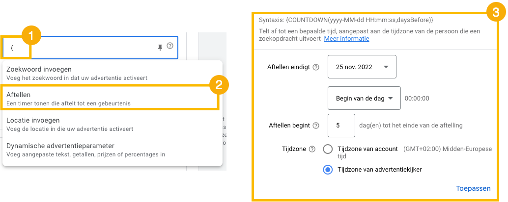 Uitleg Countdown instellen