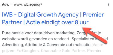 Voorbeeld van Countdown voor sale in Google Ads