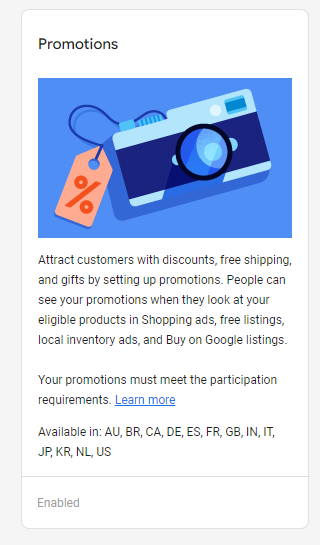 Zijn Google Promoties enabled?