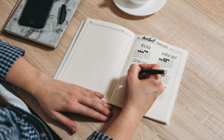 Bullet journal voor bijhouden goede gewoontes, voornemens of jaarthema
