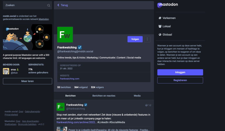 Screenshot Mastodon Frankwatching