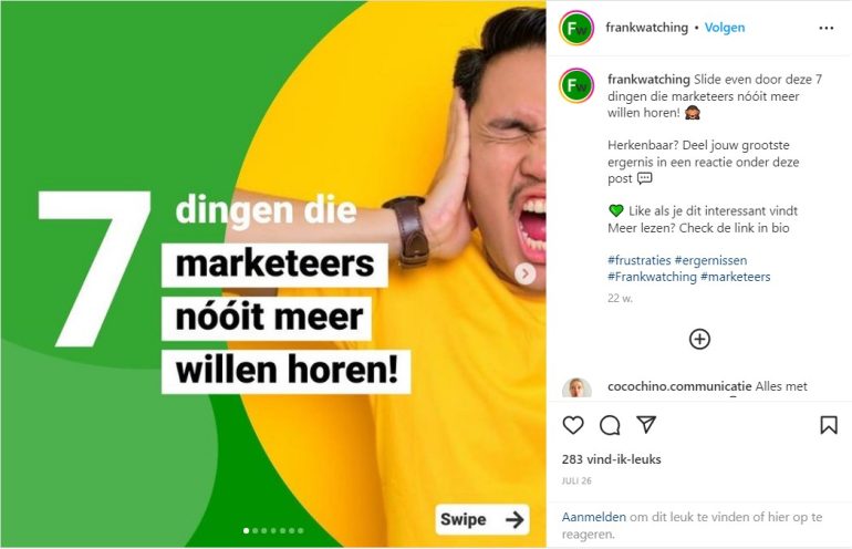 Instagram-post over wat marketeers niet meer willen horen.