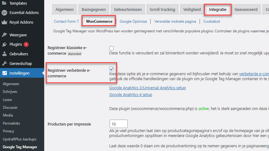 Instellen WooCommerce-plugin in WordPress. 