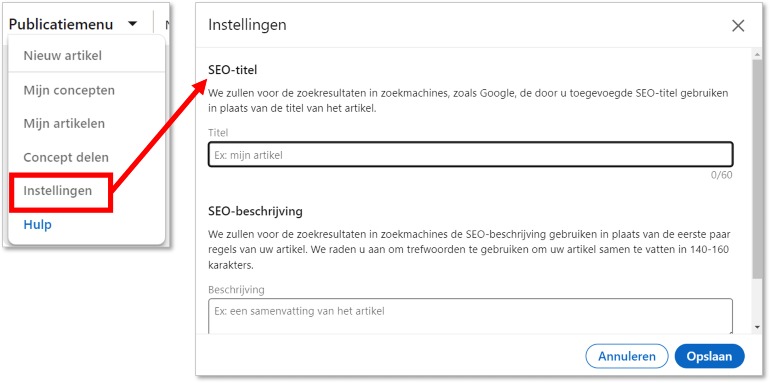SEO-titel voor LinkedIn nieuwsbrief invullen.