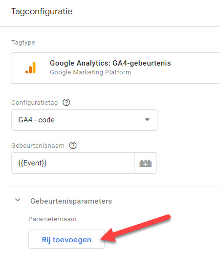 Tag parameters toevoegen.