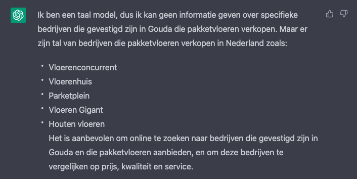 ChatGPT antwoord op parketvloer in Gouda