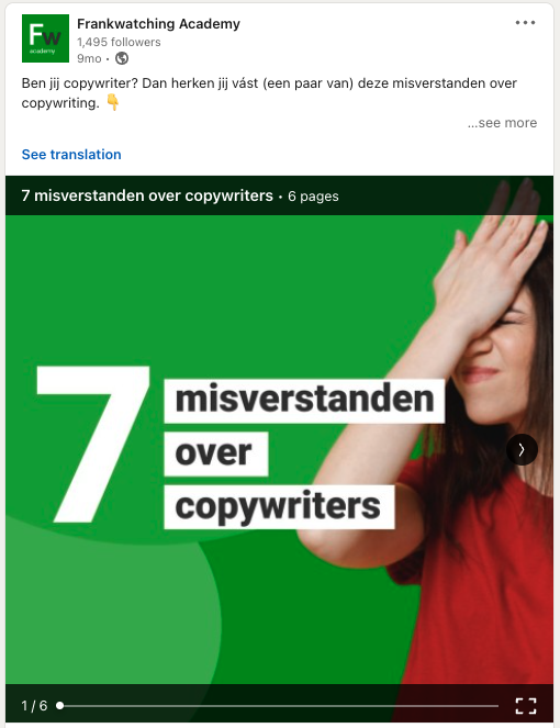 Screenshot van een slider-post van Frankwatching.