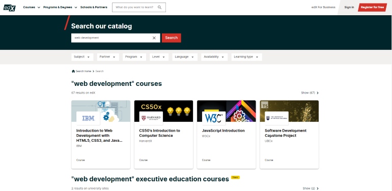 edX cursussen over web development. 