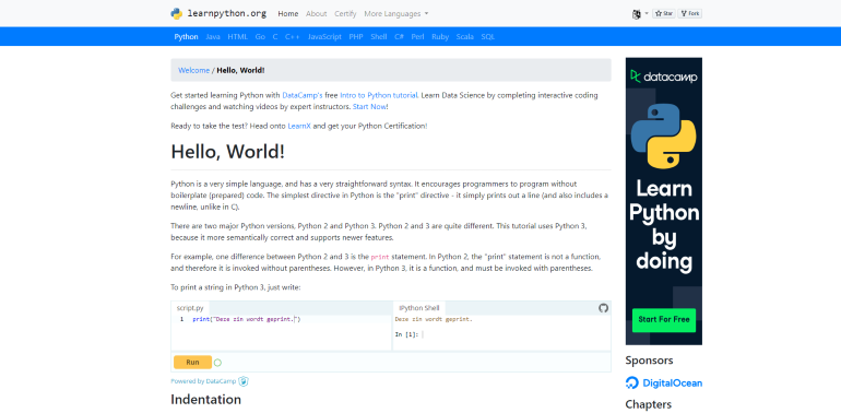 Python leren bij Interactive Tutorials.