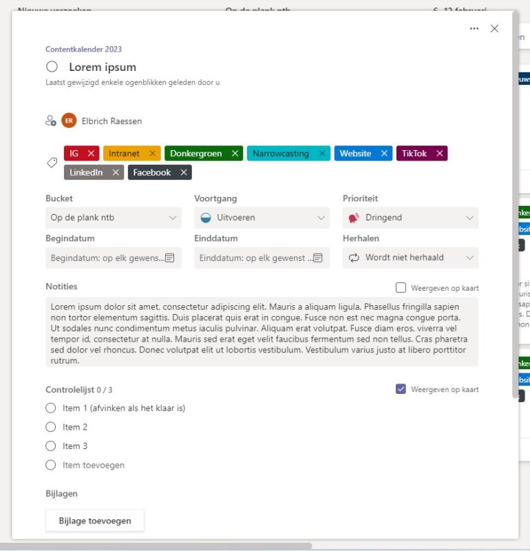 Voorbeeld contentkalender
