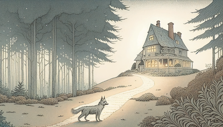 Met Artificial Intelligence gemaakte afbeelding van een wolf voor een huis