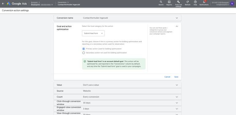Onderscheid maken tussen primaire en secundaire conversies in Google Ads