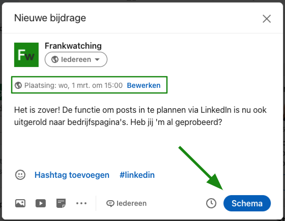 LinkedIn post inplannen stap 3