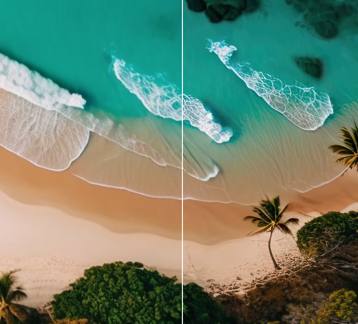 Artificial Intelligence foto van bovenaf. Links origineel en rechts is de afbeelding verbeterd en scherper te zien