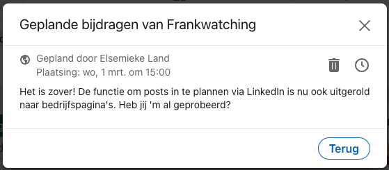 Wachtrij van geplande bijdragen op LinkedIn