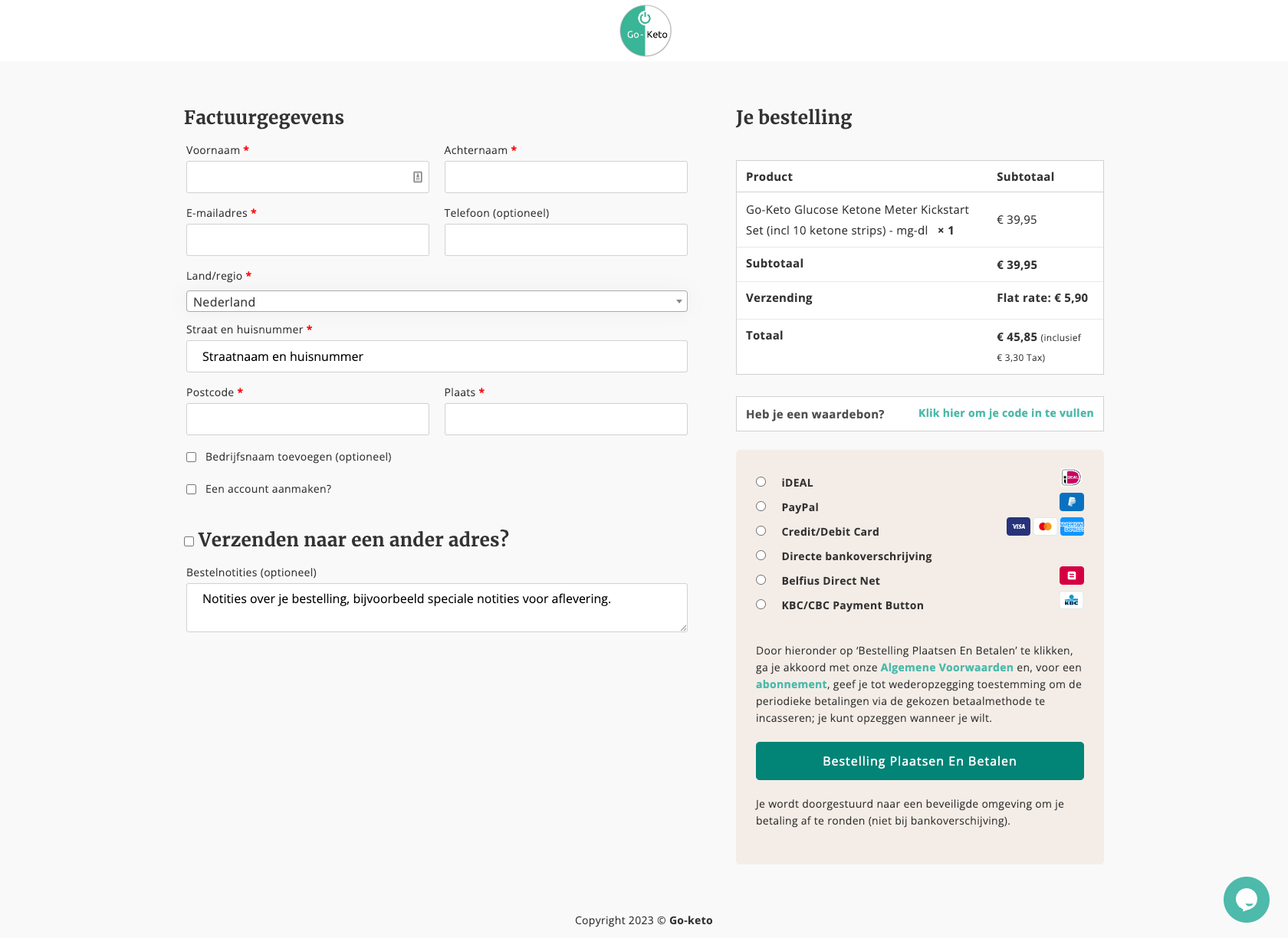 De vernieuwde checkout van Go-Keto.