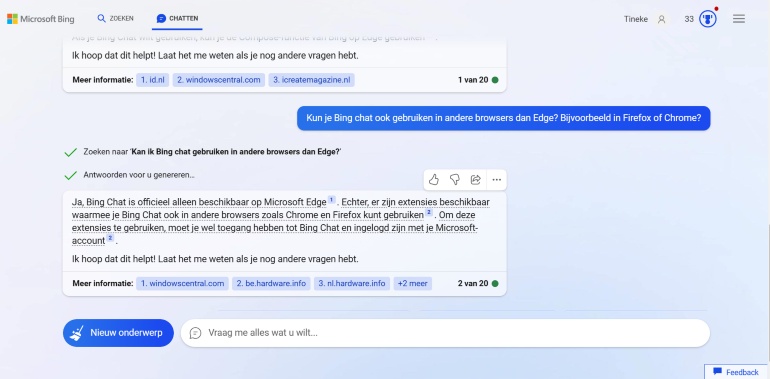 Chatscherm van Bing Chat